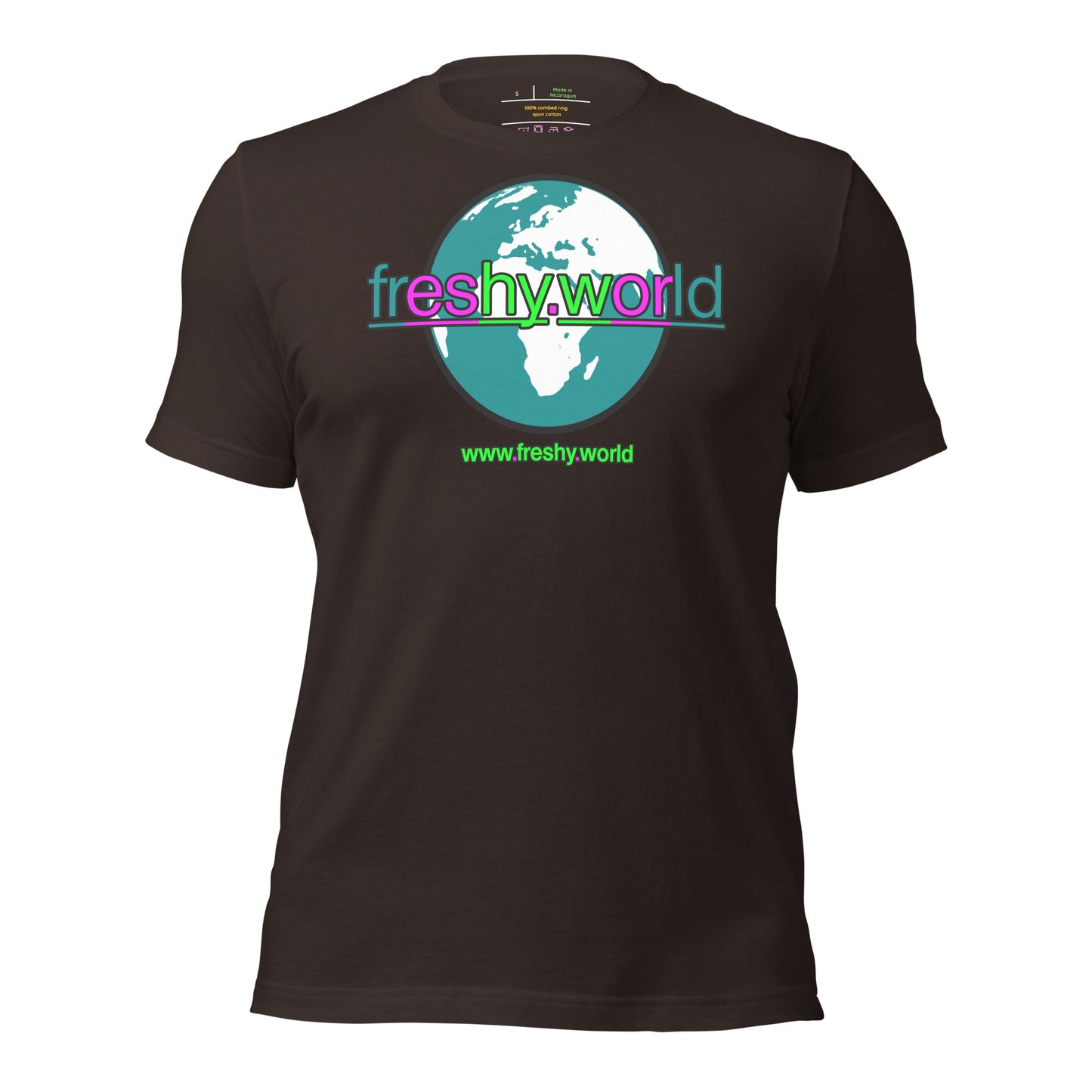 front view of the Earthy Brown freshy.world Unisex Logo Cotton Shirt