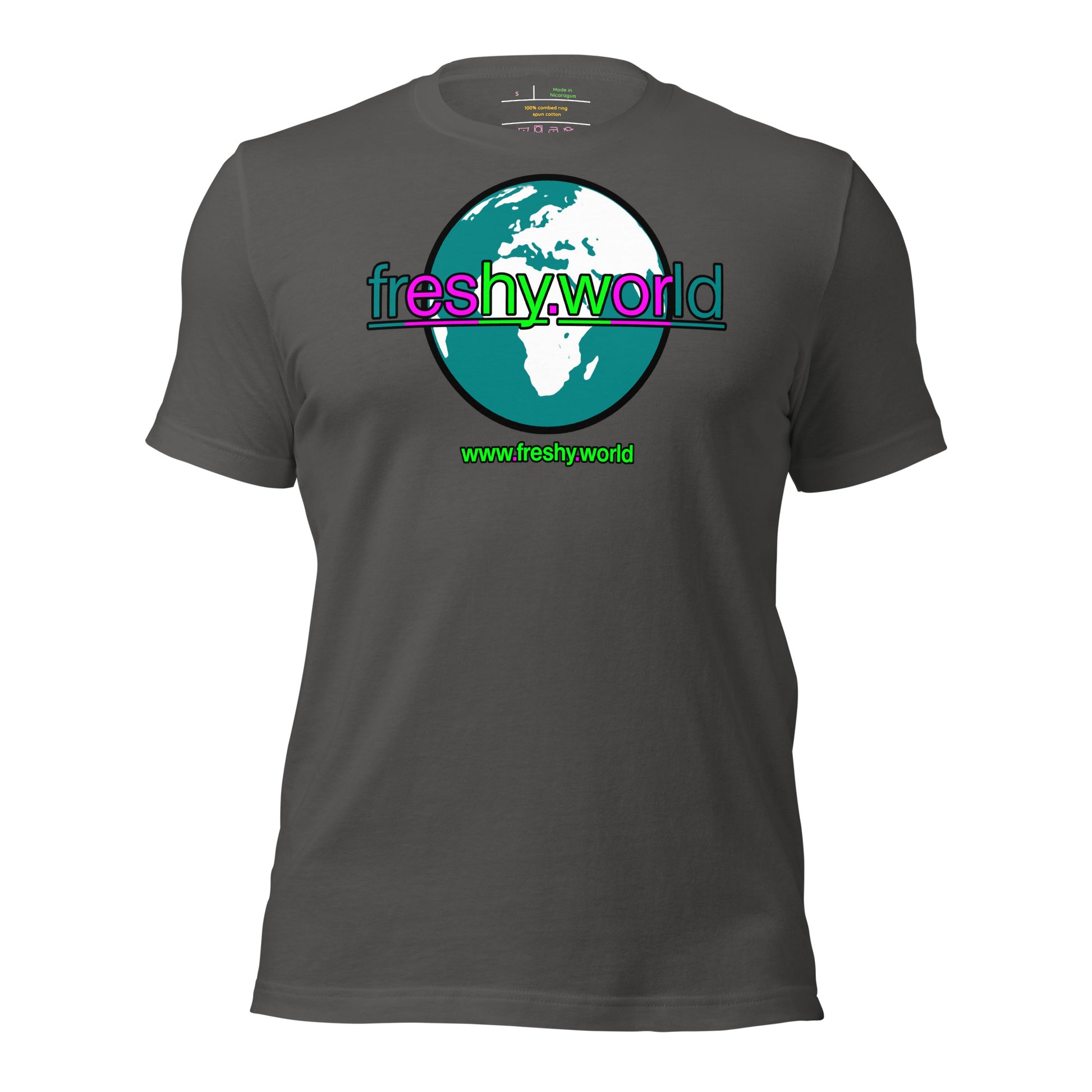 front view of Storm Cloud Grey freshy.world Unisex Logo Cotton Shirt