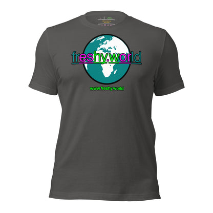 front view of Storm Cloud Grey freshy.world Unisex Logo Cotton Shirt