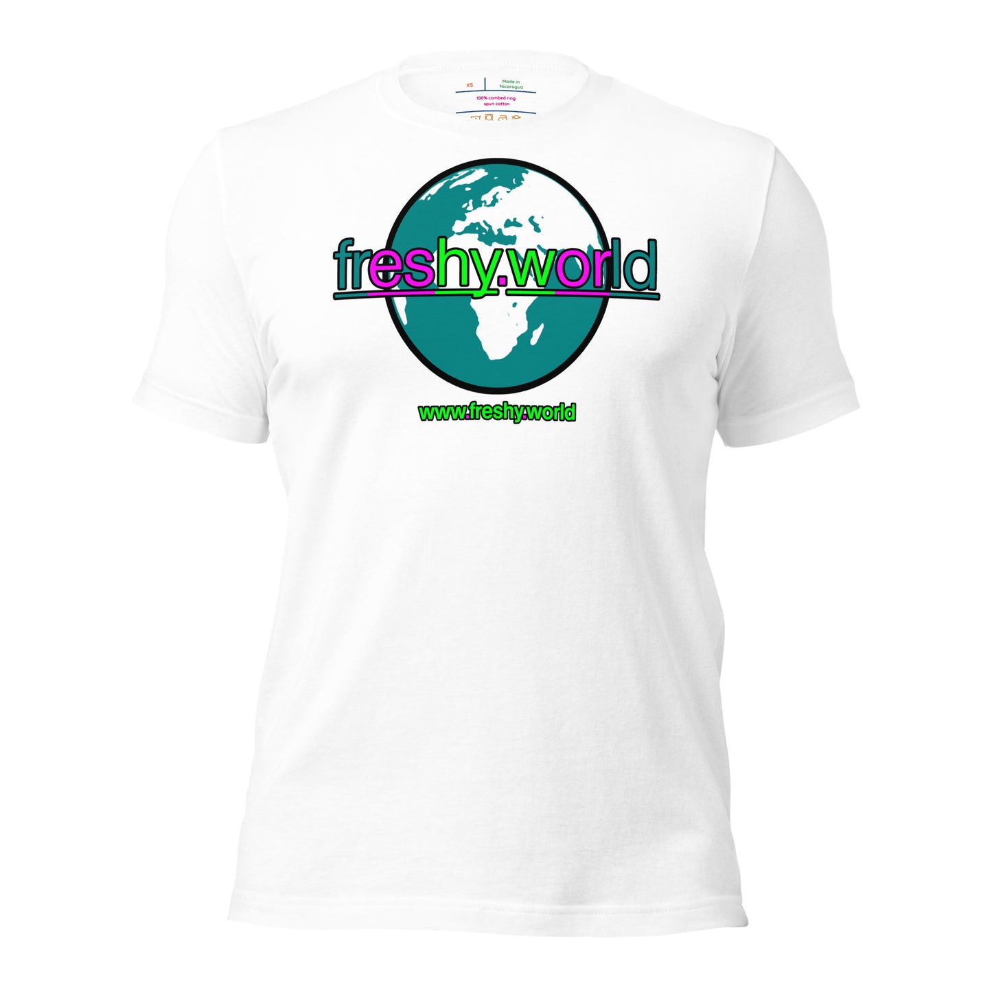 front view of the freshy.world Unisex Logo Cotton Shirt - White Luminosity