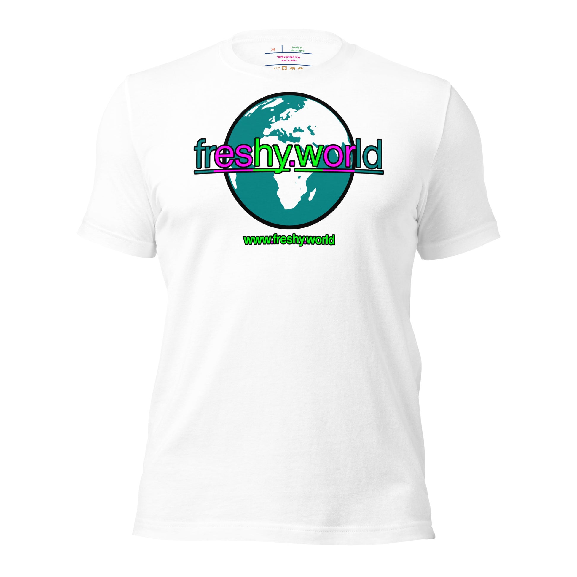 front view of the freshy.world Unisex Logo Cotton Shirt - White Luminosity